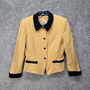 Kasper ASL Petite Mustard Yellow Wool Blazer Velvet Collar Vintage Size 8P